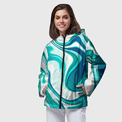 Ветровка с капюшоном женская Абстракция сине белый мрамор, цвет: 3D-черный — фото 2