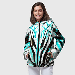 Ветровка с капюшоном женская Чёрно-голубая абстракция на белом фоне, цвет: 3D-черный — фото 2