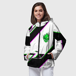 Ветровка с капюшоном женская Cyberpunk logo geometry, цвет: 3D-черный — фото 2