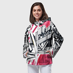 Ветровка с капюшоном женская Скетч архитектуры - акварельная абстракция, цвет: 3D-белый — фото 2