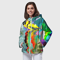 Ветровка с капюшоном женская Текстура глитч краски, цвет: 3D-белый — фото 2