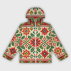 Ветровка с капюшоном женская Славянский узор и орнамент, цвет: 3D-белый