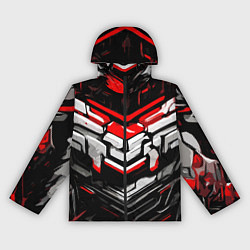 Женская ветровка Красно-белая агрессивная абстракция на чёрном фоне