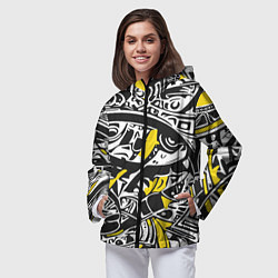 Ветровка с капюшоном женская Черно-желтый орнамент, цвет: 3D-черный — фото 2