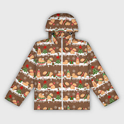 Ветровка с капюшоном женская Капибары на Новый год и Рождество зимой, цвет: 3D-белый