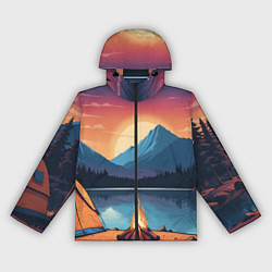 Ветровка с капюшоном женская В лесу с палаткой, цвет: 3D-черный