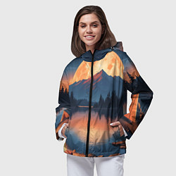 Ветровка с капюшоном женская Костер на берегу озера, цвет: 3D-черный — фото 2