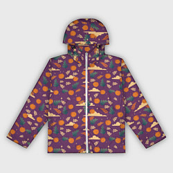 Ветровка с капюшоном женская Маленькие тыквы на фиолетовом фоне, цвет: 3D-белый