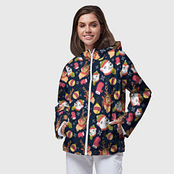 Ветровка с капюшоном женская Новогодний детский паттерн с животными, цвет: 3D-белый — фото 2