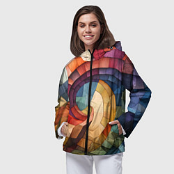 Ветровка с капюшоном женская Разноцветная мозаика в виде спирали, цвет: 3D-черный — фото 2