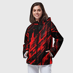 Ветровка с капюшоном женская Red stripes on a black background, цвет: 3D-черный — фото 2