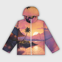 Ветровка с капюшоном женская Домик на берегу закат, цвет: 3D-белый