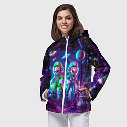 Ветровка с капюшоном женская Космонавты Марио и Луиджи покоряют космос - нейроа, цвет: 3D-белый — фото 2