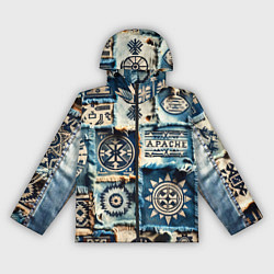 Женская ветровка Символы Апачи на пэчворк дениме