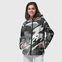 Ветровка с капюшоном женская Черно белый камуфляж, цвет: 3D-черный — фото 2