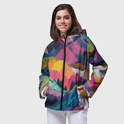 Ветровка с капюшоном женская Красочные горы, цвет: 3D-черный — фото 2