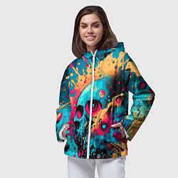 Ветровка с капюшоном женская Абстракция с черепом - нейроарт, цвет: 3D-белый — фото 2