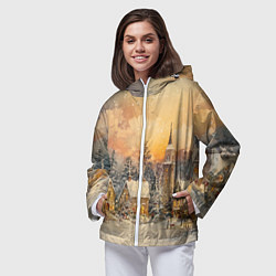 Ветровка с капюшоном женская Новогодний небольшой городок, цвет: 3D-белый — фото 2