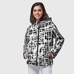 Ветровка с капюшоном женская Бело-чёрная абстракция, цвет: 3D-черный — фото 2