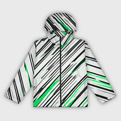 Женская ветровка Диагональные чёрно-зелёные полосы на белом фоне