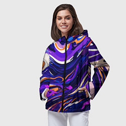 Ветровка с капюшоном женская Разноцветная абстракция разводов, цвет: 3D-черный — фото 2