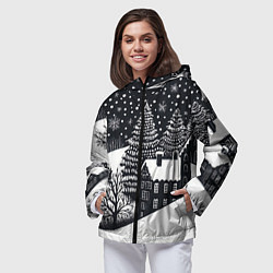 Ветровка с капюшоном женская Новый год в черно-белом стиле, цвет: 3D-черный — фото 2