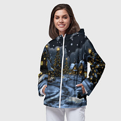 Ветровка с капюшоном женская Ночной новогодний город, цвет: 3D-белый — фото 2