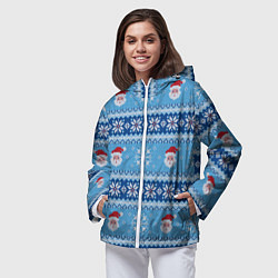 Ветровка с капюшоном женская Вязаный новогодний узор с Дедом Морозом, цвет: 3D-белый — фото 2