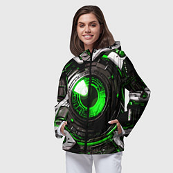 Ветровка с капюшоном женская Зелёная сфера киберпанк, цвет: 3D-черный — фото 2