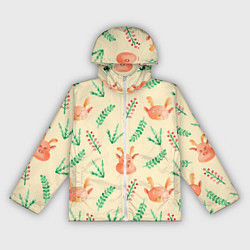 Женская ветровка Новогодний узор с оленями и веточками