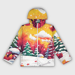 Ветровка с капюшоном женская Красно-желтые елочки, цвет: 3D-белый