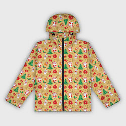 Ветровка с капюшоном женская Новогодние игрушки на золотистом, цвет: 3D-черный
