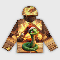 Ветровка с капюшоном женская Зеленая новогодняя змея 2025 года, цвет: 3D-белый