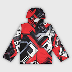 Ветровка с капюшоном женская Красно-белый техно паттерн, цвет: 3D-черный