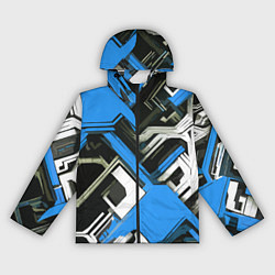 Ветровка с капюшоном женская Сине-белый техно паттерн на чёрном фоне, цвет: 3D-черный