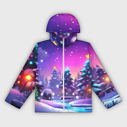 Ветровка с капюшоном женская Новогоднее настроение зимний пейзаж, цвет: 3D-белый