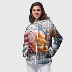 Ветровка с капюшоном женская Объемный новогодний пейзаж, цвет: 3D-белый — фото 2