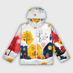 Женская ветровка Желтые и синие новогодние домики
