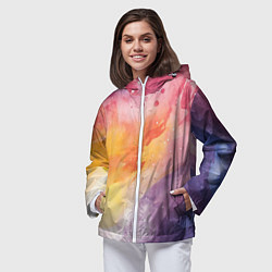 Ветровка с капюшоном женская Краски акварели, цвет: 3D-белый — фото 2