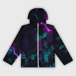 Женская ветровка Розово-голубые точки и линии на чёрном фоне