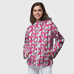 Ветровка с капюшоном женская Выдры новогодние в розовых колпаках, цвет: 3D-белый — фото 2
