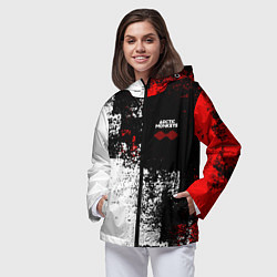 Ветровка с капюшоном женская Arctic Monkeys - Красные и белые помехи, цвет: 3D-черный — фото 2