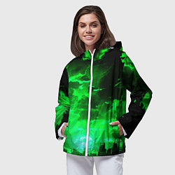 Ветровка с капюшоном женская Кислотный зелёный закат, цвет: 3D-белый — фото 2
