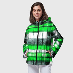 Ветровка с капюшоном женская Чёрные полосы на зелёном-белом фоне, цвет: 3D-черный — фото 2