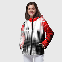 Ветровка с капюшоном женская Красно-чёрный гранж на белом фоне, цвет: 3D-черный — фото 2