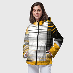 Ветровка с капюшоном женская Чёрные вертикальные полосы на жёлто-белом фоне, цвет: 3D-черный — фото 2