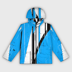 Ветровка с капюшоном женская Чёрно-белые вертикальные полосы на синем фоне, цвет: 3D-черный