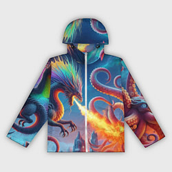 Женская ветровка Огнедышащий дракон против осьминога - нейроарт фан