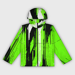 Женская ветровка Вертикальные чёрно-белые линии на зелёном фоне