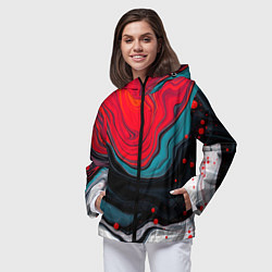 Ветровка с капюшоном женская Абстракция эбру, цвет: 3D-черный — фото 2